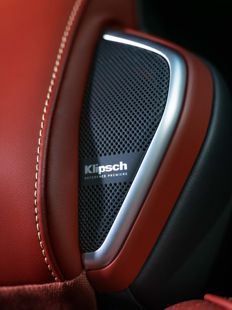 Close up of the Klipsch head rest speakers inside the 2027 INFINITI QX65.