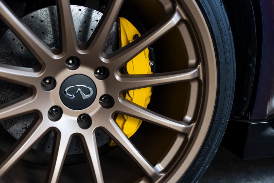 Close up of the wheel and brake caliper on the INFINTI QX80 R-Spec build.
