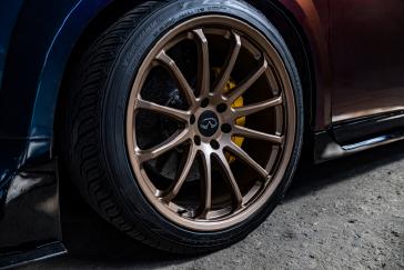 Close up of the wheel on the INFINTI QX80 R-Spec build.