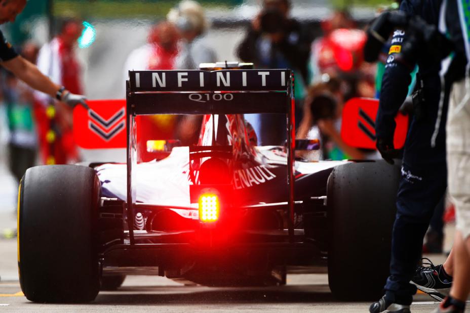 INFINITI racer stopped at finish line with brake lights visible at the Austrian Grand Prix Practice