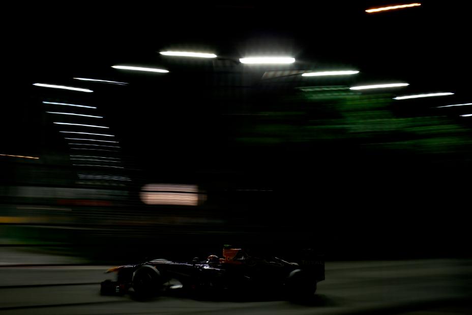 Night view of Infiniti F1 car driving at the Singapore