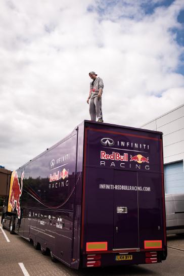 MILTON KEYNES, UK (July 13, 2015) – Red Bull's world champion free runner, Ryan Doyle, defied gravity at INFINITI Red Bull Racing’s F1 factory in Milton Keynes on a recent visit. Sit back and check out how the factory becomes the ultimate free running F1 playground. Ryan's creative free running style and strength, combined with his background in martial arts and a philosophy of not living in fear and making mistakes, take his art to the next level.