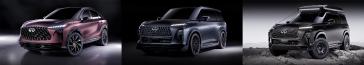 Collage d’images de trois concepts INFINITI, notamment le QX65 Monograph, le QX80 Terrain Spec, et le QX80 Track Spec.