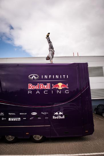 MILTON KEYNES, UK (July 13, 2015) – Red Bull's world champion free runner, Ryan Doyle, defied gravity at INFINITI Red Bull Racing’s F1 factory in Milton Keynes on a recent visit. Sit back and check out how the factory becomes the ultimate free running F1 playground. Ryan's creative free running style and strength, combined with his background in martial arts and a philosophy of not living in fear and making mistakes, take his art to the next level.