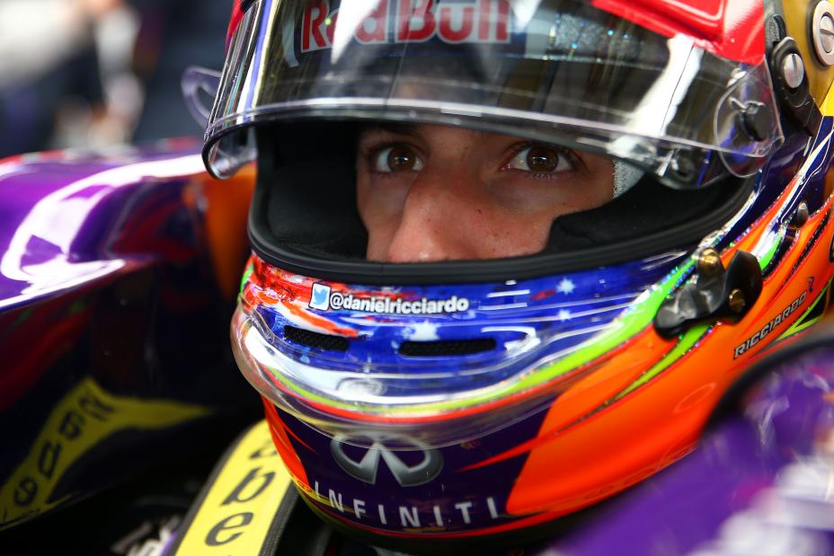 Close up photo of the Infiniti driver with his visor up.