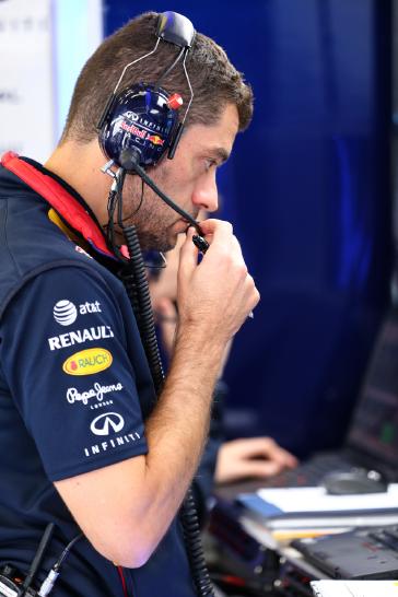 Red Bull team member with his headphones on.