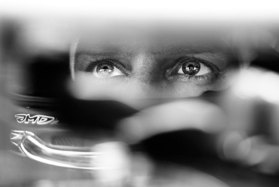 Drivers eyes through his helmet