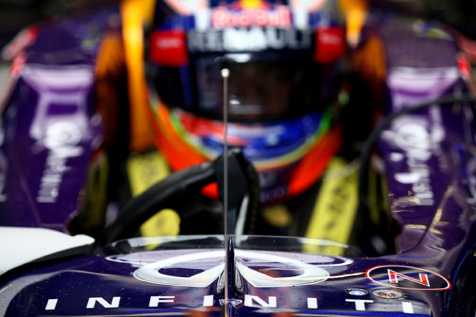 Straight view of Infiniti driver in his F1 car.