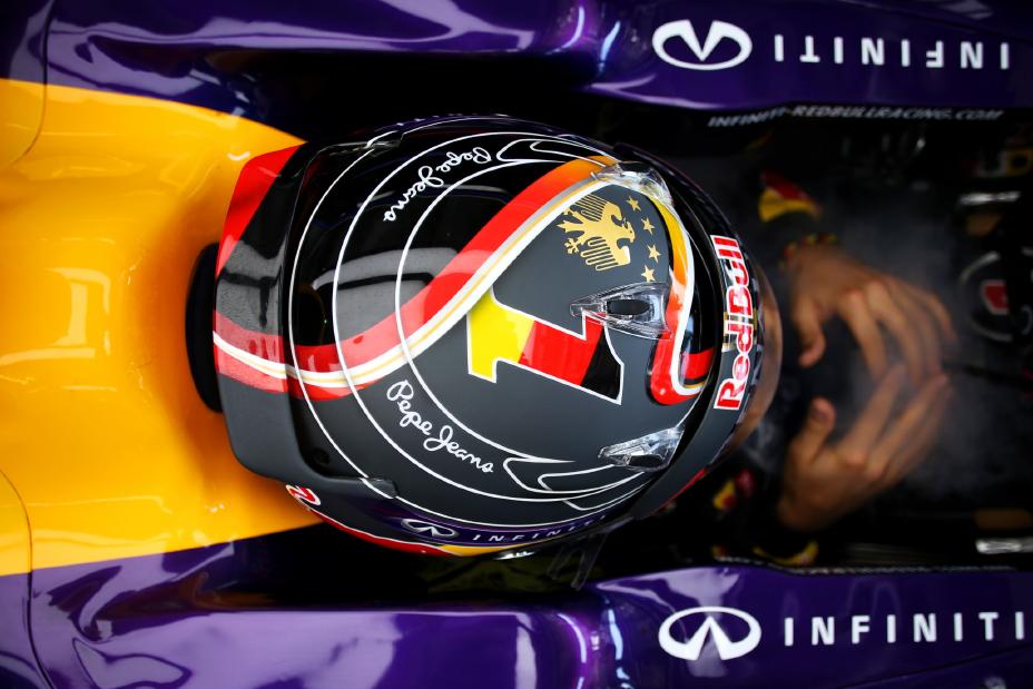 Aerial view of a drivers helmet while he is in his vehicle