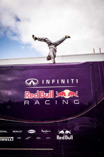 MILTON KEYNES, UK (July 13, 2015) – Red Bull's world champion free runner, Ryan Doyle, defied gravity at INFINITI Red Bull Racing’s F1 factory in Milton Keynes on a recent visit. Sit back and check out how the factory becomes the ultimate free running F1 playground. Ryan's creative free running style and strength, combined with his background in martial arts and a philosophy of not living in fear and making mistakes, take his art to the next level.