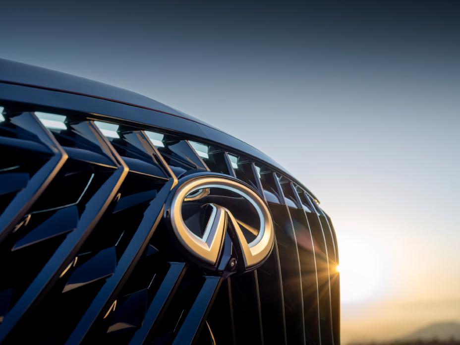 Gros plan en angle sur la calandre du QX65 Monograph.