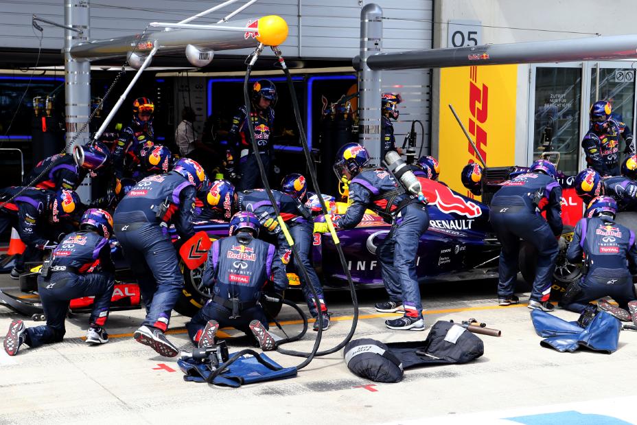 Crew members during a pit stop