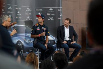 A person interview Infiniti Formula One race car driver.