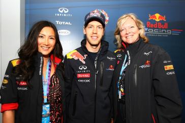 Tanya Kim, host of eTalk on CTV; Sebastian Vettel, Driver for Red Bull Racing team; Wendy Durand, Director of INFINITI Canada