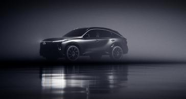 Angled profile view of the QX65 Monograph, it is reflected in virtual water.
