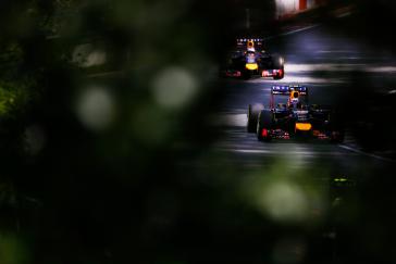 Looking through the tress onto the F1 race track.
